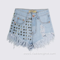 Hot Summer High Waist Baggy Rhinestone Denim Shorts